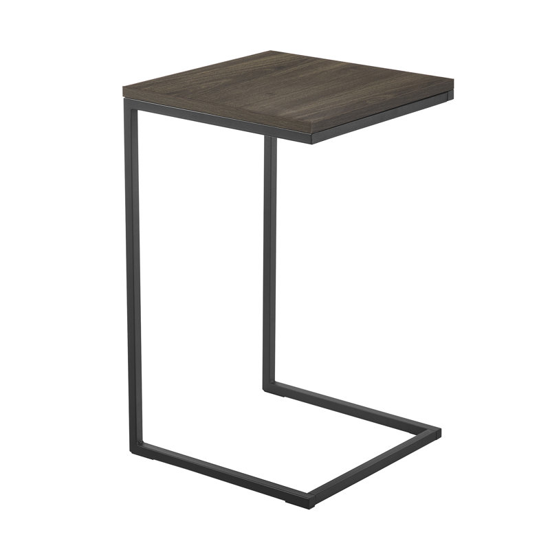 C-Shaped Sofa Side Table – Oak Finish, Black Metal Base, Small Movable Coffee Table For Living Room, Gray Oak
