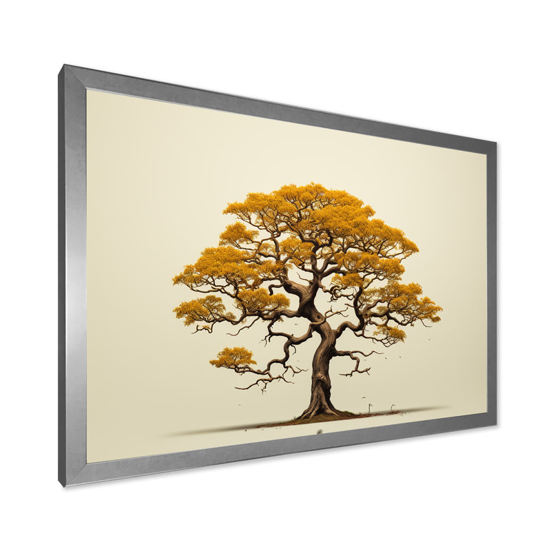 Brown Browns Outline I - Décoration murale arbre chêne, Cadre simple argenté, H 34 po x l 44 po x P 1,5 po