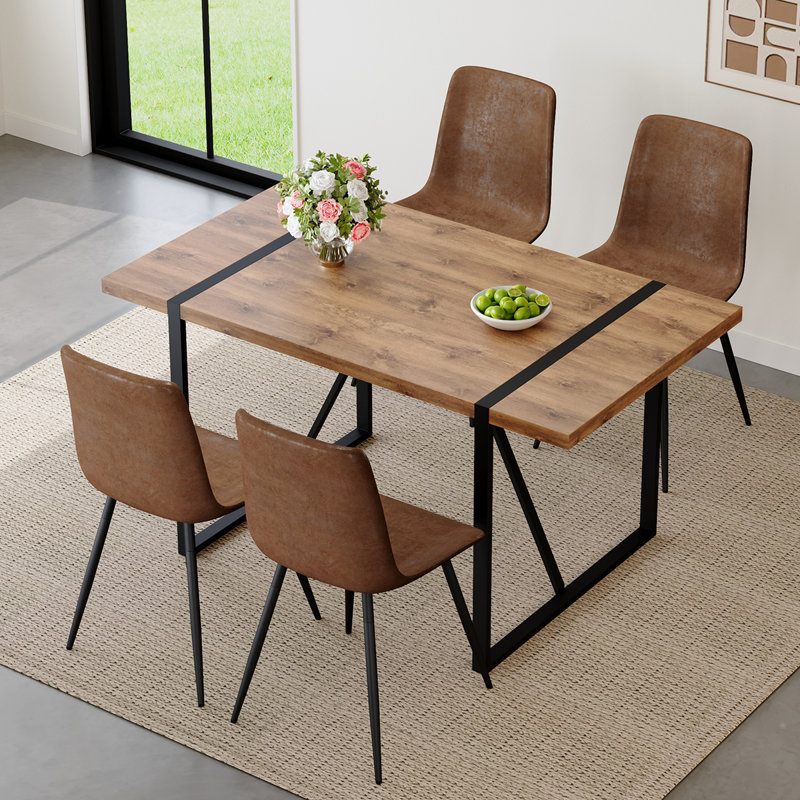 Table de salle à manger avec chaises pour 4 personnes, ensemble de table de salle à manger avec chaises en métal robustes pour petits espaces, appartement, salle à manger