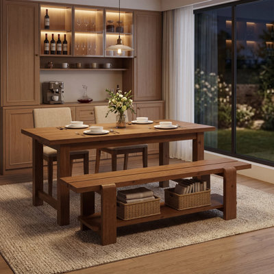 63'' Solid Wood Dining Bench with Storage