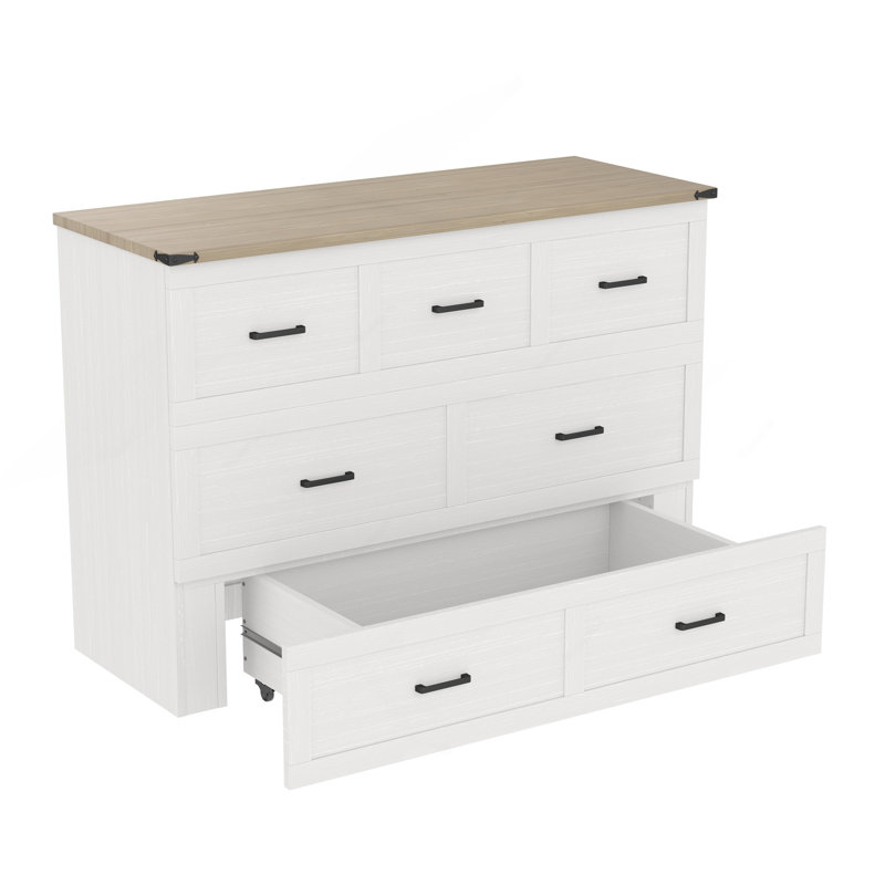 Grand lit escamotable Murphy avec station de charge, lit plateforme pliable multifonctionnel avec 1 grand tiroir de rangement pour chambre d'amis, petite chambre, blanc