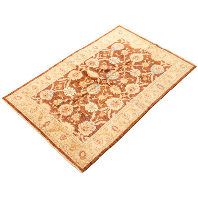 Tapis zone en laine 7 pi 6 po x 8 pi 6 po "one-of-a-kind-noué la 2010 chobis or/brun" Allahna