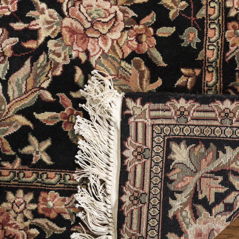 Elegant Kerman 9' x 12' Hand-Knotted Black Wool Area Rug