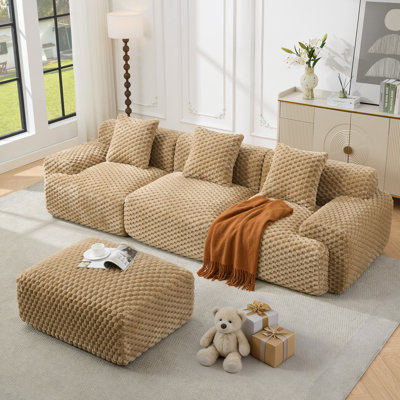 119.7" Modern Corduroy Sectional Sofa With Movable Ottomans, No Assembly Required,Compression Modular Sectional For Living Room