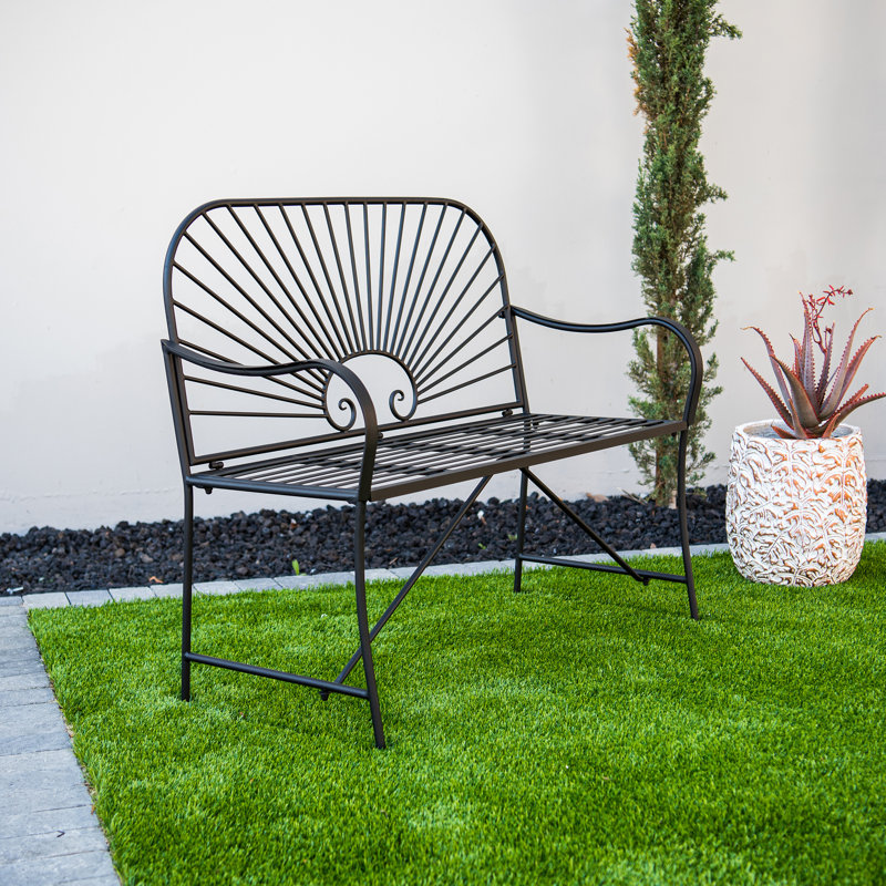 XBrand 44"L Iron Sun-Patterned Seat for Two Indoor/Outdoor Bench, Durable Patio Bench, Black, Black