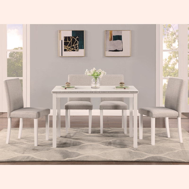 Ensemble de table de salle à manger en bois 5 pièces, ensemble de table de cuisine avec table rectangulaire et 4 chaises rembourrées