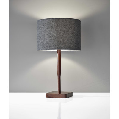 Lampe de table 21 "en bois massif brun avec abat-jour tambour gris foncé