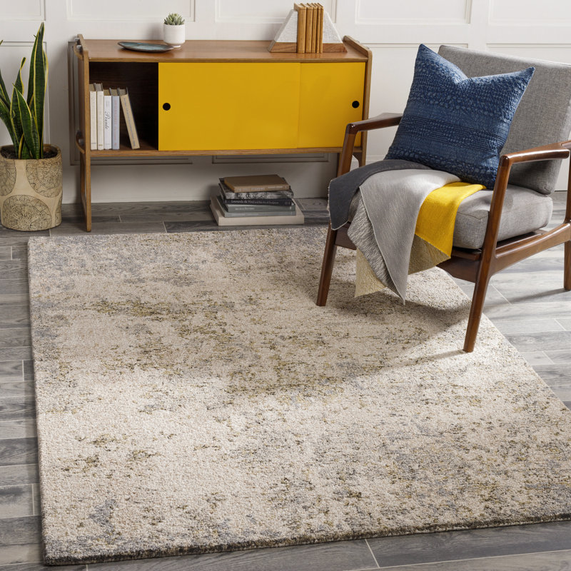 Abstract Handmade Tufted Area Rug in Beige, Rectangle 10' x 14'