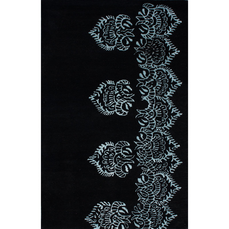Tapis damassé noir Duharte, 7 pi 7,2 po x 9 pi 6 po
