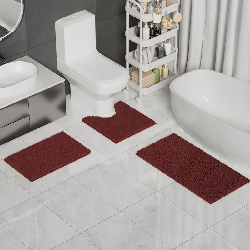 Rigg Chenille Non-Slip Bath Rug, Red