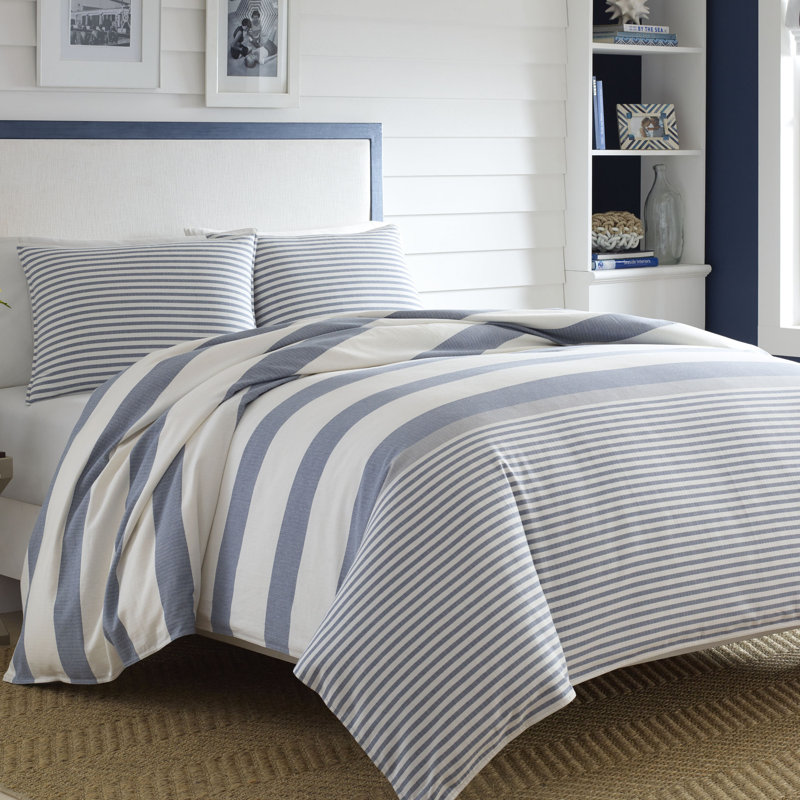 Nautica Fairwater Cotton Blue Duvet Cover Set, Queen Duvet Cover + 2 Standard Shams