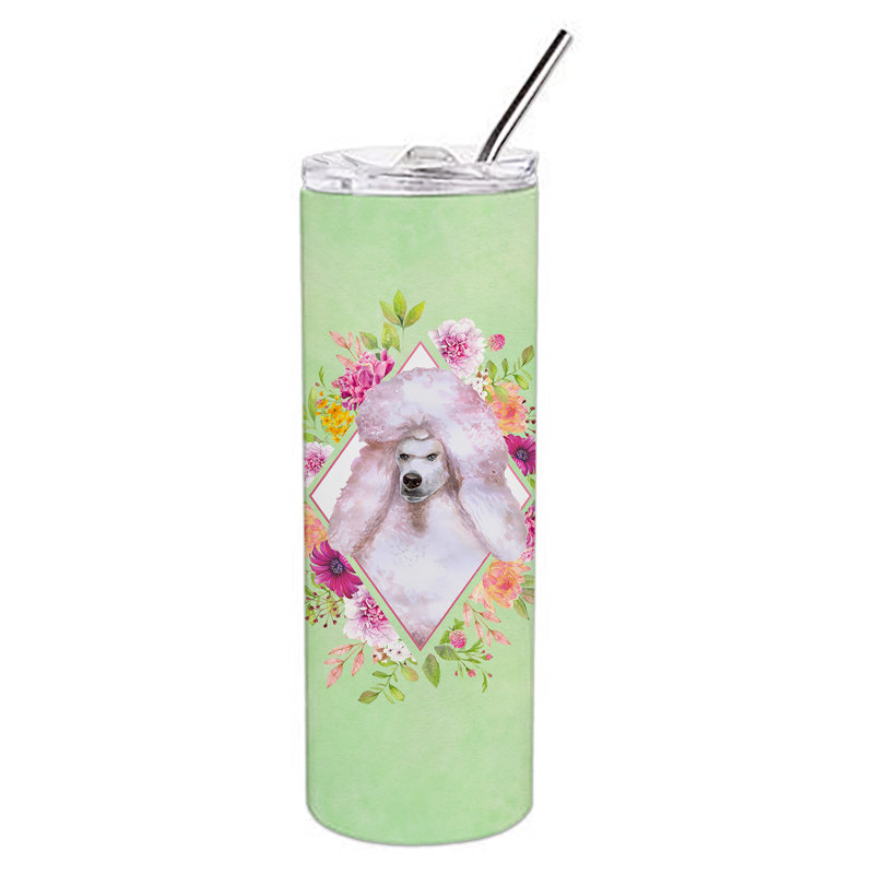 E23BF9F8391D466E9CA4F8DFEBD9A7DB de verre 20 oz à double paroi en acier inoxydable chiot, Standard White Poodle, Vert