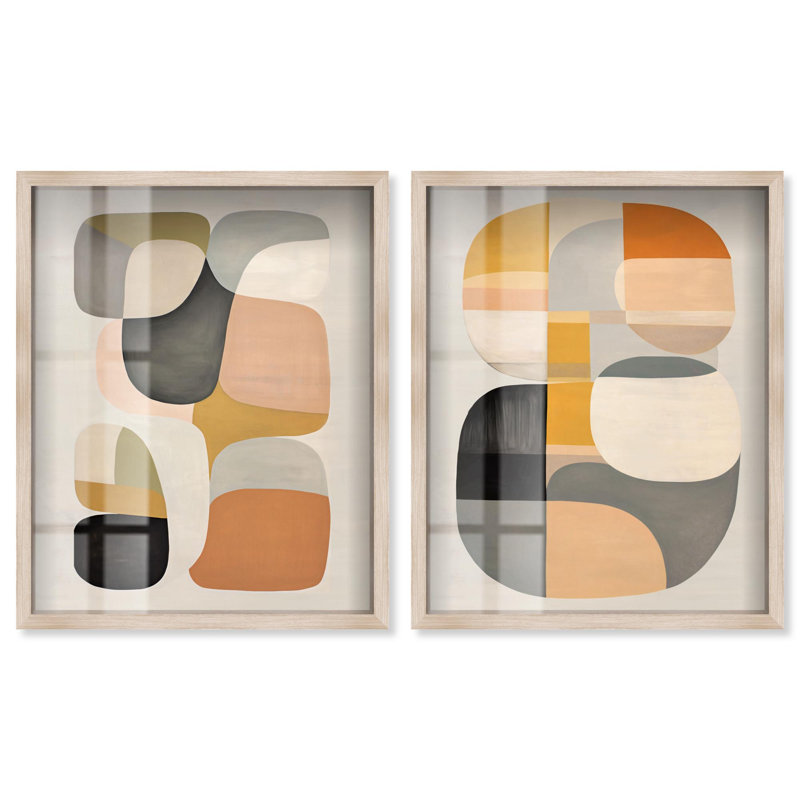 Ensemble de 2 reproductions d'art murales tendres à carreaux souples par Art Remedy, cadre blond, 31 x 37, H 37 po x l 31 po