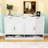 Sleek Wood Sideboard Buffet Cabinet with Adjustable Shelf, 3 Drawers, 4 Doors and Open Storage-1618603792