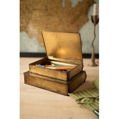  Antique Brass Book Boxes Iron Vintage Design 9" H Decorative Storage