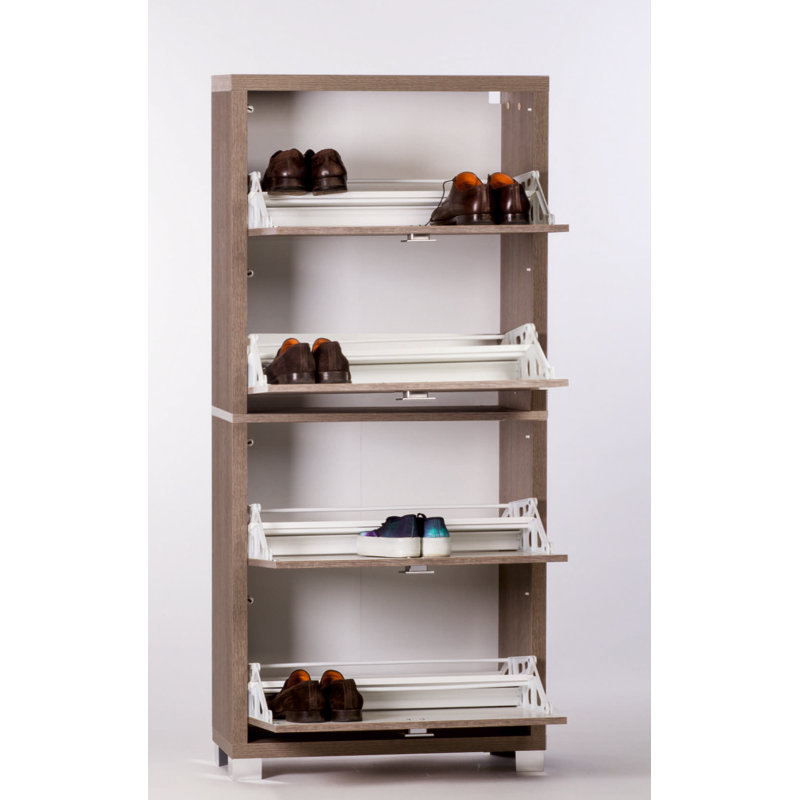 24 Pair Shoe Storage Cabinet, Gray Oak