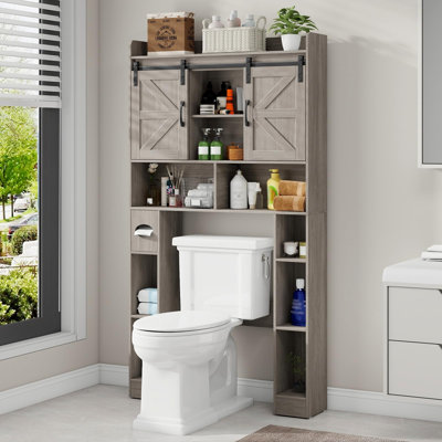 Farmhouse Storage Cabinet Over Toilet With Sliding Doors, Home Space-Saving Toilet Rack