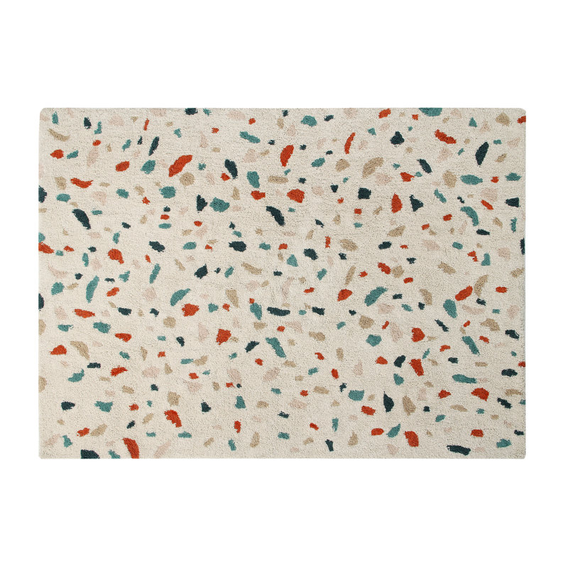 Terrazzo Cotton Abstract Area Rug in White/Red/Blue/Beige