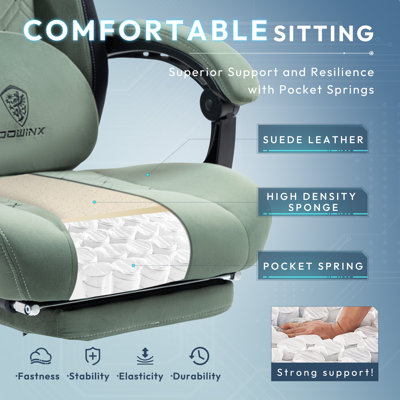 Dowinx Fabric Gaming Chair with Heated Massage, High Back PC Chair with Pocket Spring Cushion