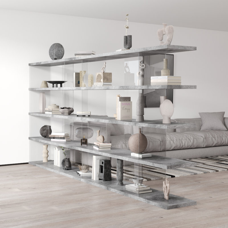 Matana 141.8" Bookcase with Matte Finish, Concrete