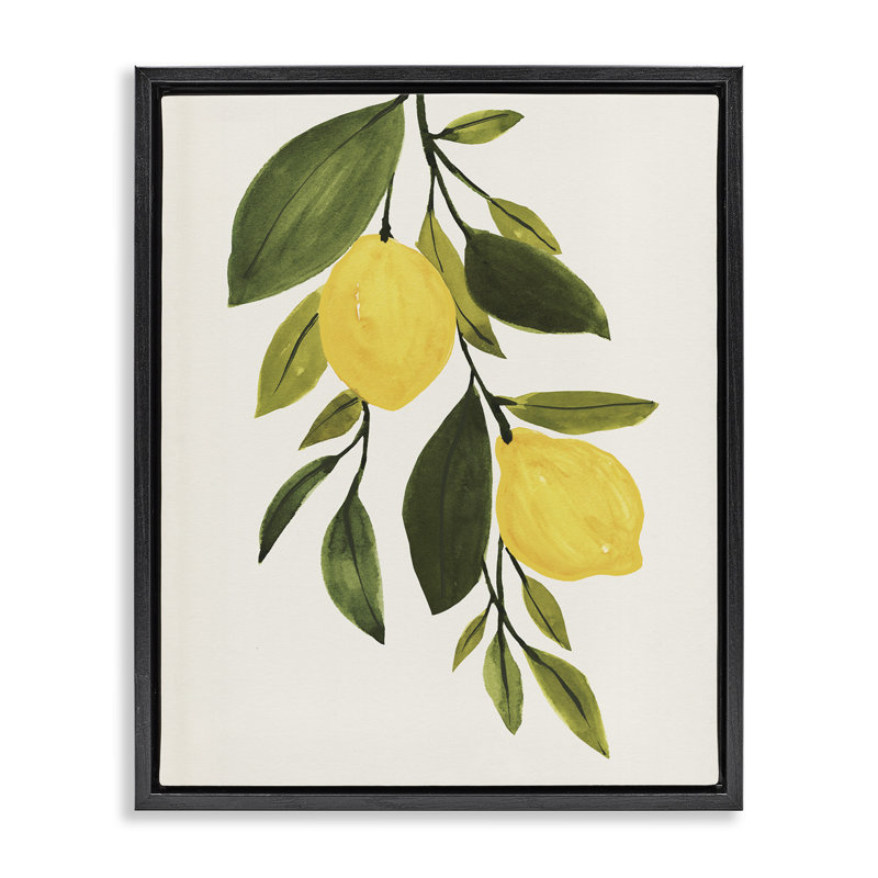 Simple feuille de citron jaune, Cadre flottant noir de jais, H 21 po x l 17 po