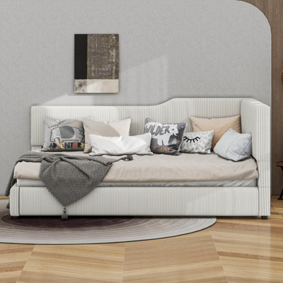 Upholstered Corner Daybed, Modern L-Shaped Daybed With Tufted Curve Backrest
