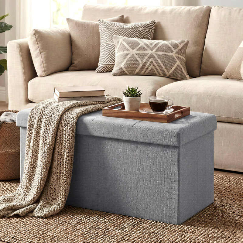 30.5"W Folding Storage Ottoman Bench, Oxford Fabric, Gray