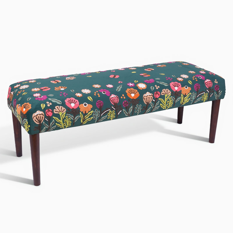 Banc d'appoint rembourré en velours Dahlia, Vert / floral