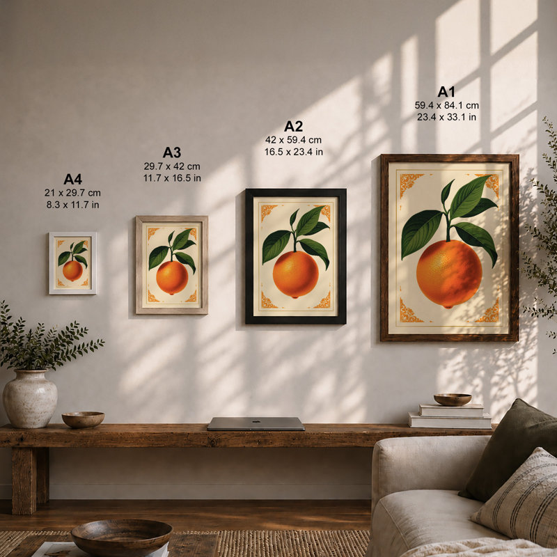 Orange Study Botanical - Framed Print, A4 - 29.7 x 21.0 cm, Unframed
