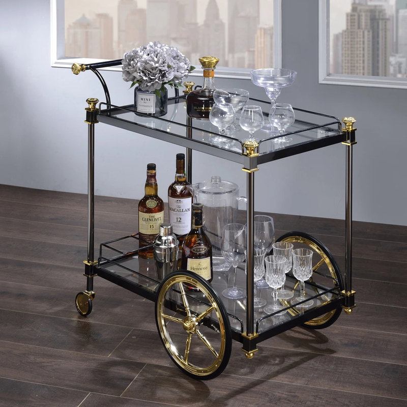 Cyrus Rectangular Bar Cart with Compartments, Black