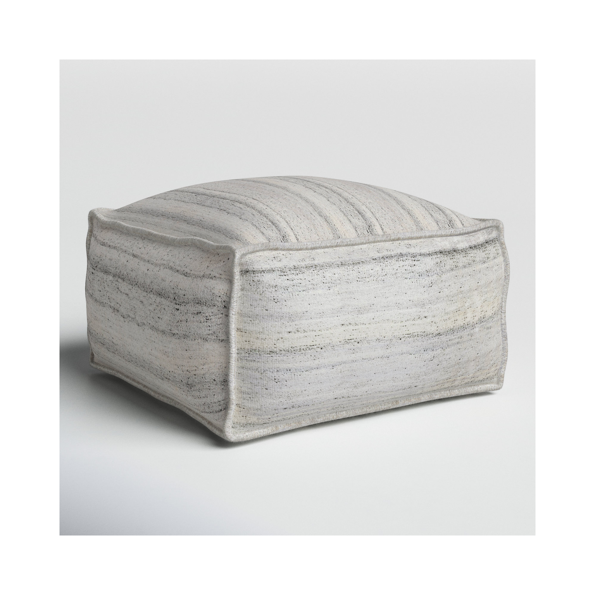 Paulie Upholstered Pouf, Off-White/Gray