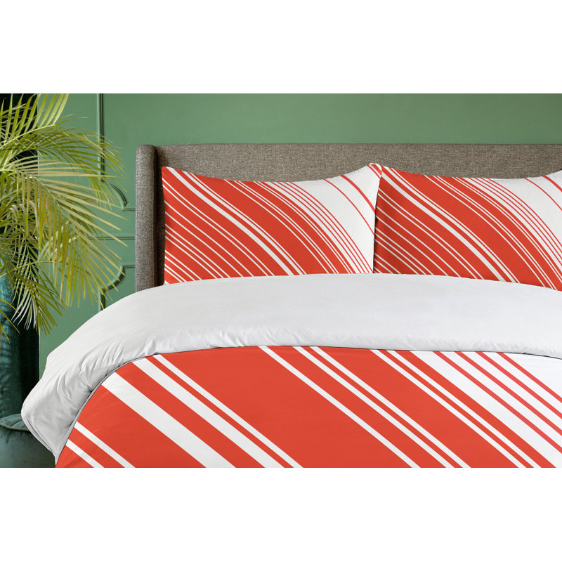 Candy Cane Red and White Queen Duvet Cover Set