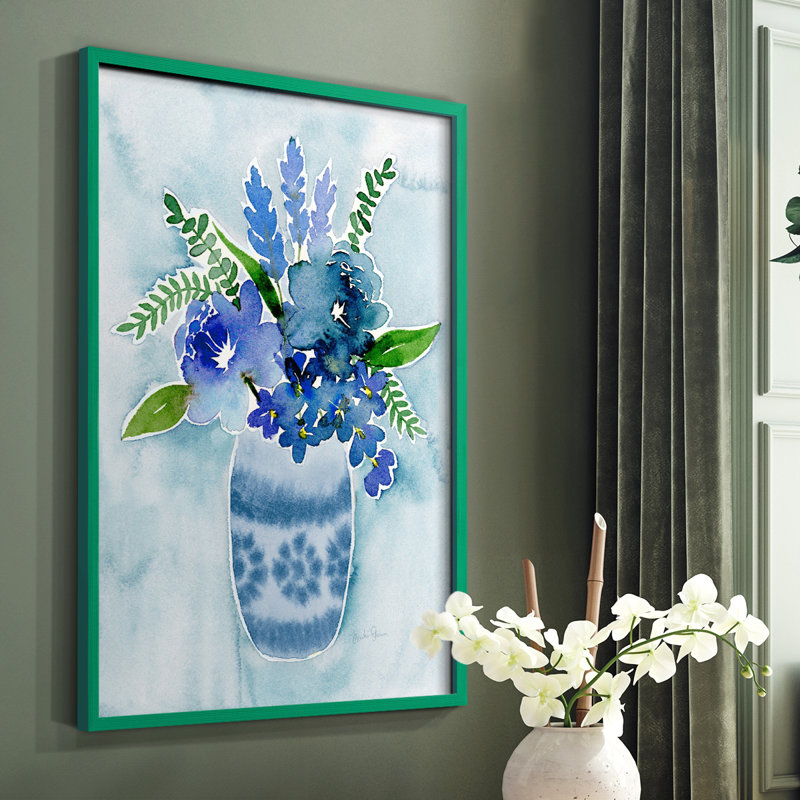«Blue Bouquet II», reproduction encadrée - bois massif, Vert, H 10 po x l 8 po