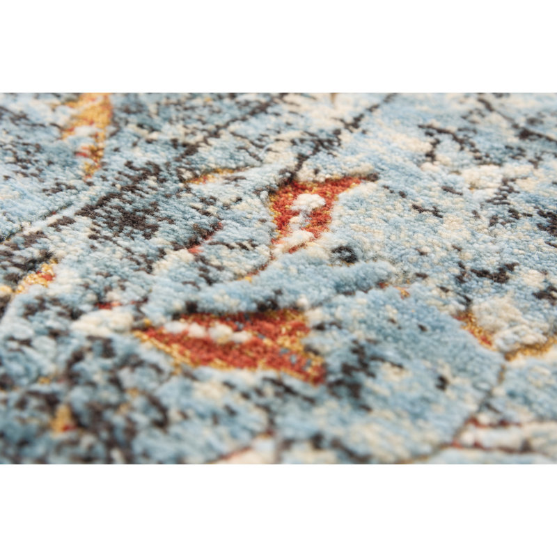Tapis bleu en laine tissée à la machine Marea, Rectangle 10 pi x 13 pi