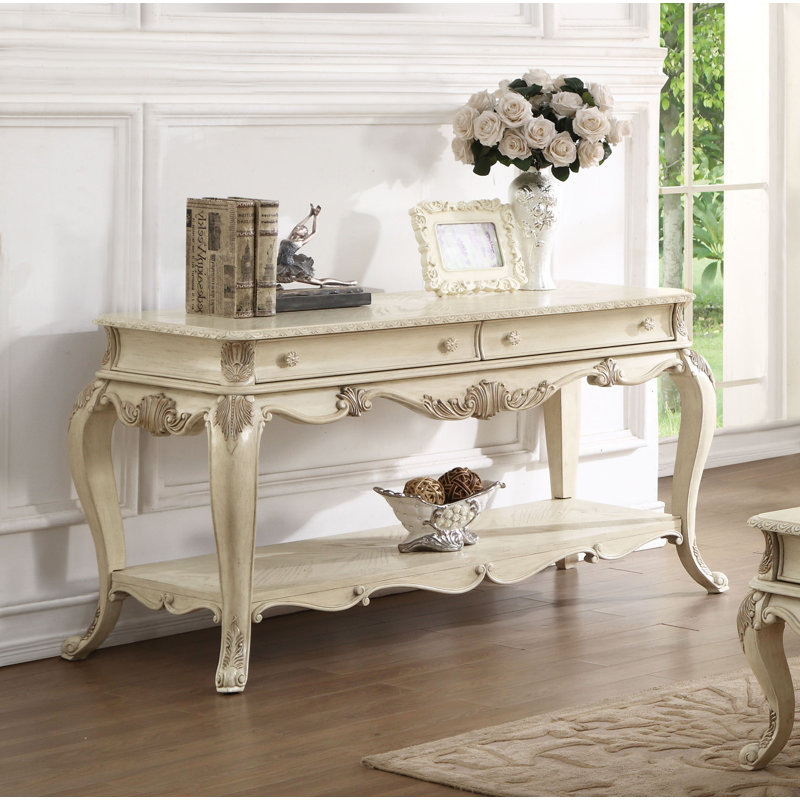 Table de canapé, chêne rétro, Blanc antique