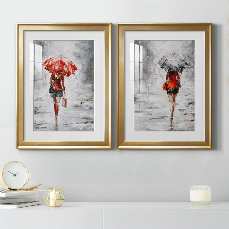 City magasiner III - ensemble de 2 reproductions d'art, H 22,5 po x l 61 po x P 1,5 po, Papier encadré doré, Blanc
