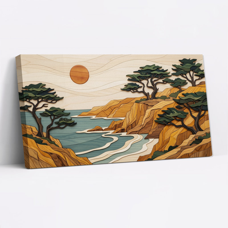 Tableau sur toile représentant un paysage côtier en bois superposé, 32“W x 16”H