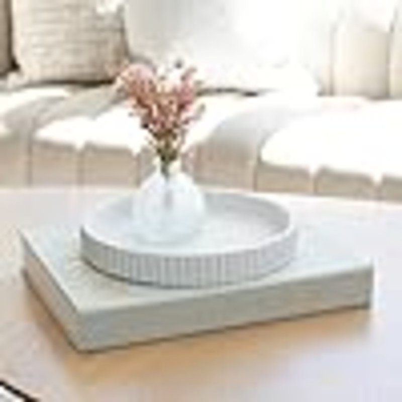 Decorative Concrete Tray & Book Decor Set - Scalloped Tray & Linen Box Enhance Your Coffee Table Or Bookshelf Decor - Stylish Home Decoration For Your Living Or Dining Room & As A Housewarming Gift