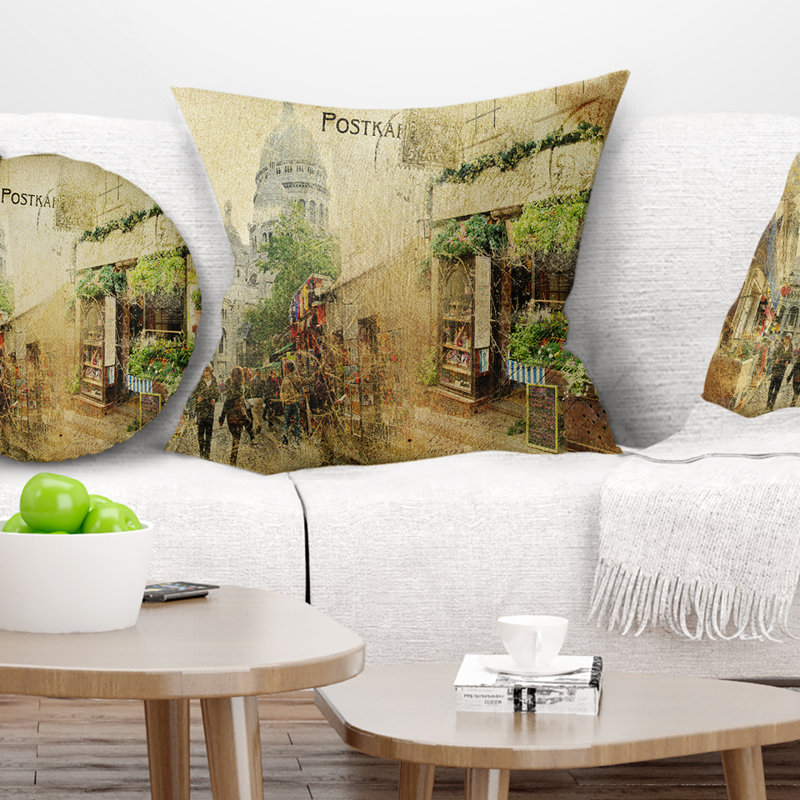 Vintage Parisian Cards - Cityscape Printed Pillow, 16" x 16", Throw Pillow
