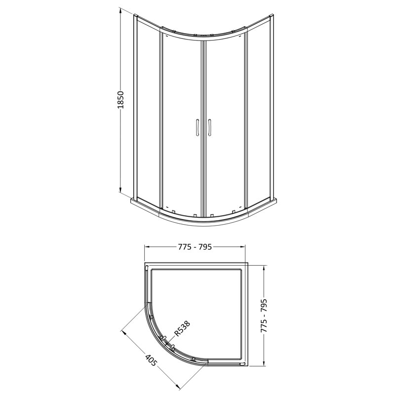 nuie Ella 800mm Chrome Quadrant Shower Enclosure