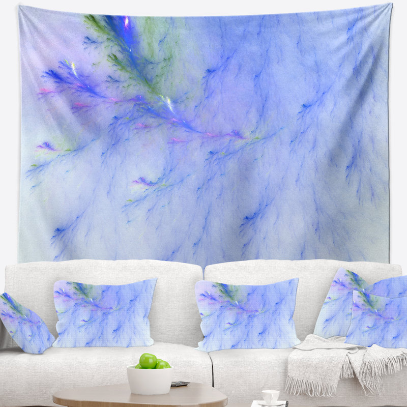 Tapisserie abstraite veines de marbre bleu clair, H 50 po x l 60 po