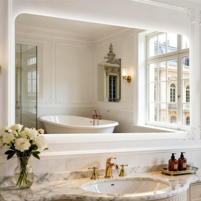 Miroir de salle de bain sans cadre avec éclairage DEL à intensité variable, traitement antibuée, 3 couleurs d'éclairage, fonction mémoire, verre trempé, certifié UL