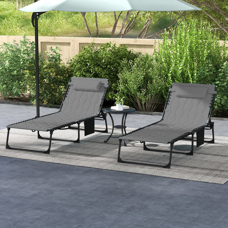 Ensemble de chaise longue pliante Outsunny avec dossier inclinable à 5 niveaux, Gris