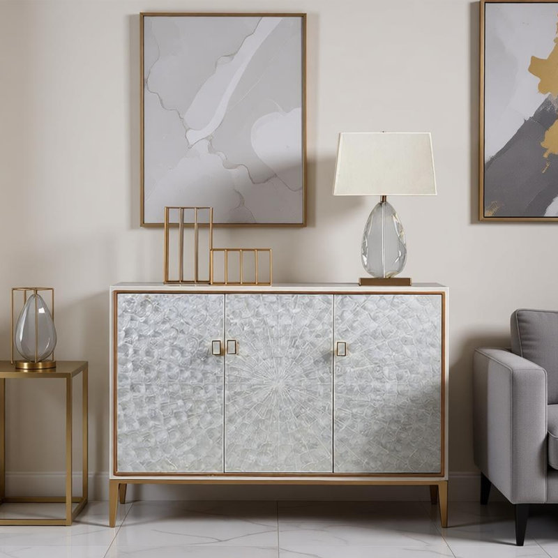 Armoire latérale décorative pour cloison intérieure, 35.43" H x 47.24" W x 14.96" D, Champagne color