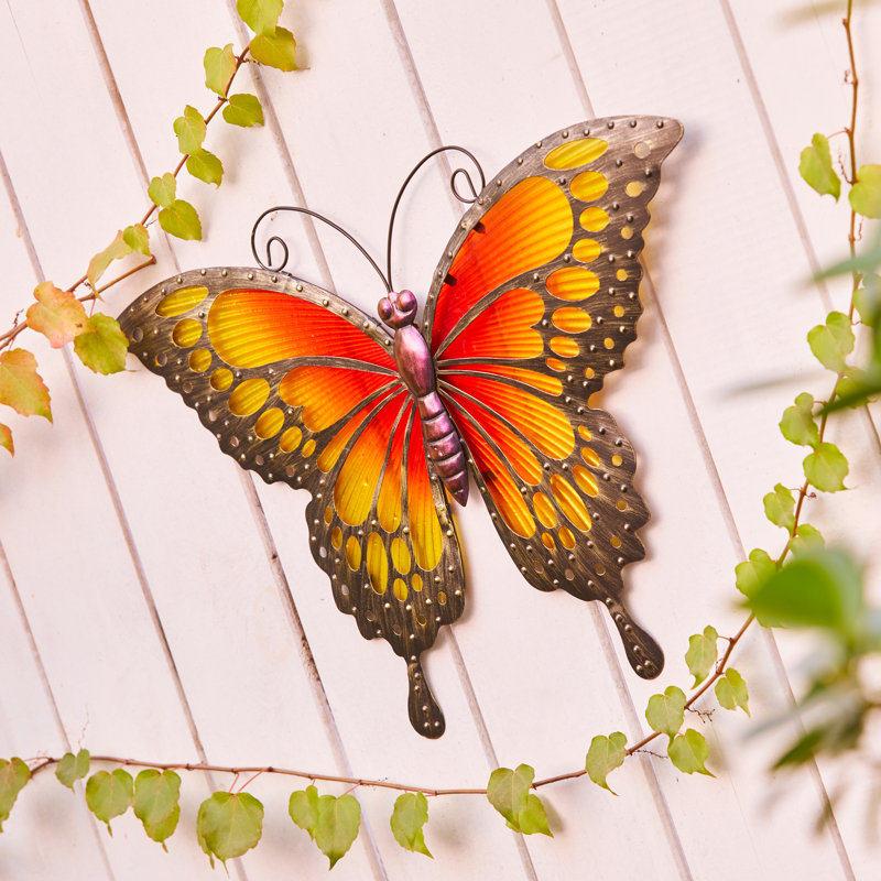 Handcrafted Orange and Yellow Metal Butterfly Wall Decor