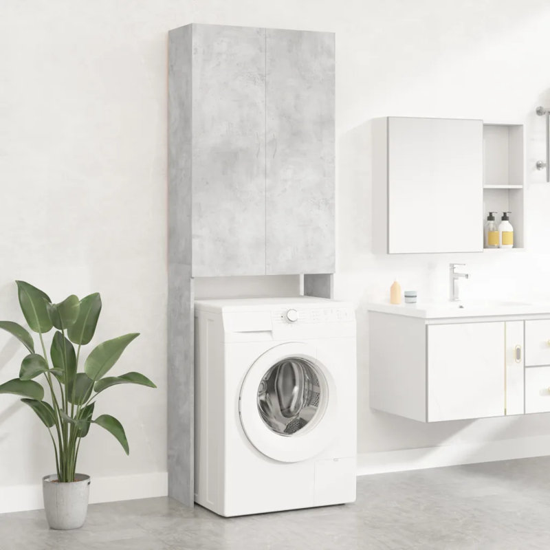 Awaab Solid Wood Linen Cabinet, Concrete Grey