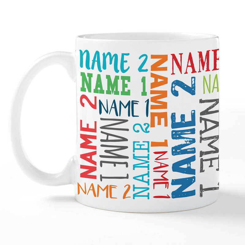 Tasse à café personnalisable avec 2 noms personnalisés, tasse en céramique blanche avec poignée, cadeau de fantaisie créatif et amusant, 11 oz