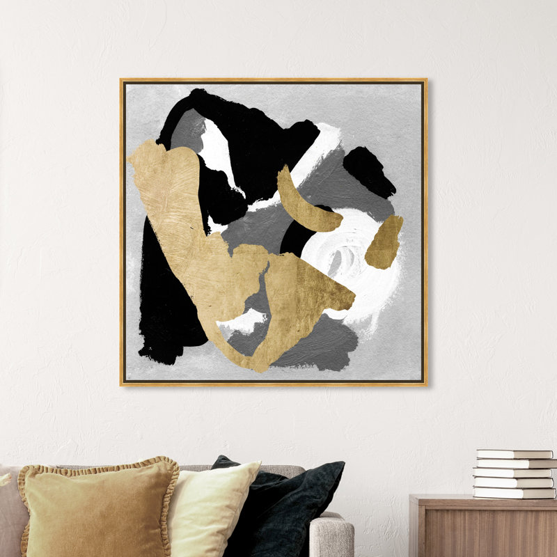 «When Black and White Meet», peinture sur toile, H 16 po x l 16 po, Cadre flottant doré