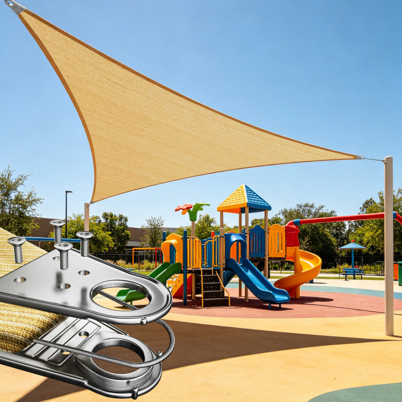 Royal Super Ring Shade Triangle Super Ring Shade Sail With Hardware Kit & Rope, 18 ft  x 18 ft  x 18 ft, Beige