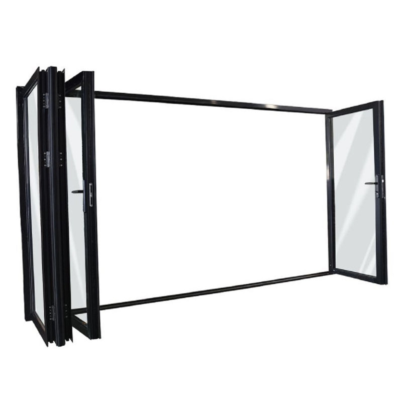 Portes de patio pliantes en aluminium, Noir, S'ouvre à droite vers l'extérieur, H 84 po x l 144 po
